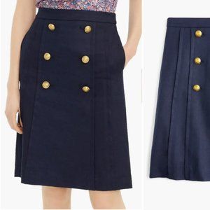 Navy J. Crew Pleated-front sailor skirt in stretch linen